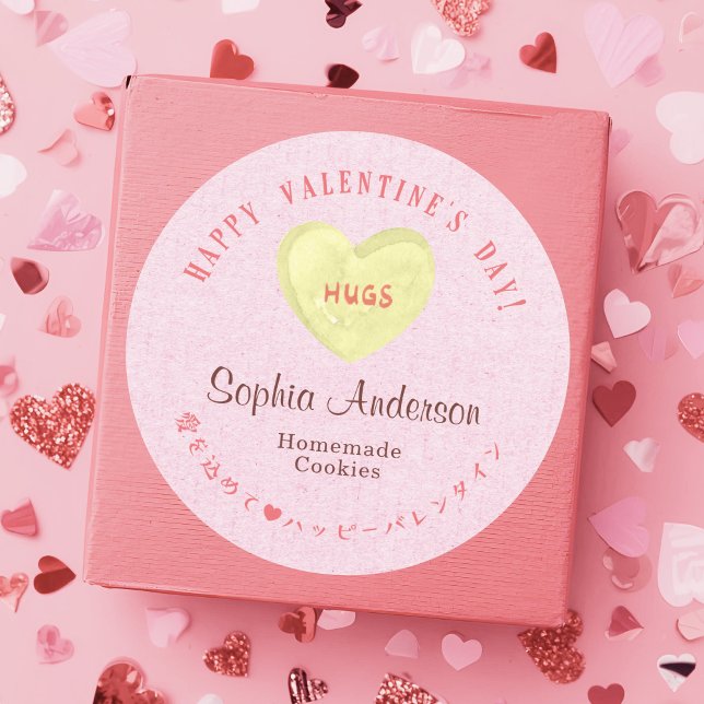 Valentine's Day Pink Kraft Heart Candy Hugs Runder Aufkleber (Von Creator hochgeladen)