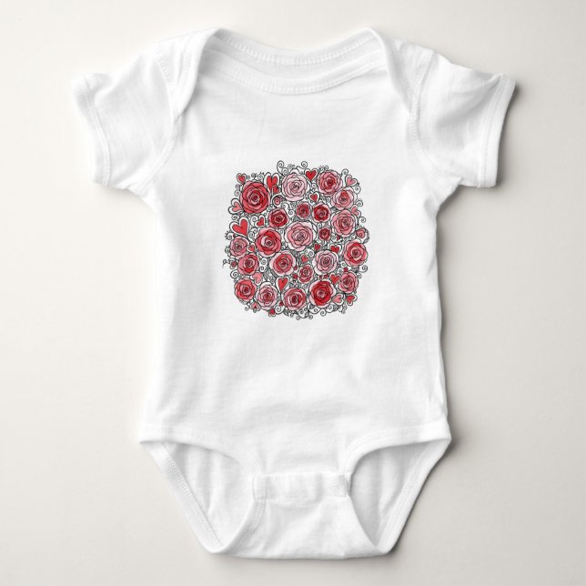Valentine's Day Pink Red Roses Hearts Doodles  Baby Strampler (Vorderseite)