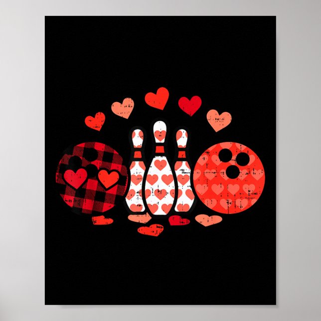 Valentines Day Plaid Bowling Valentine Srts Men Wo Poster (Vorne)