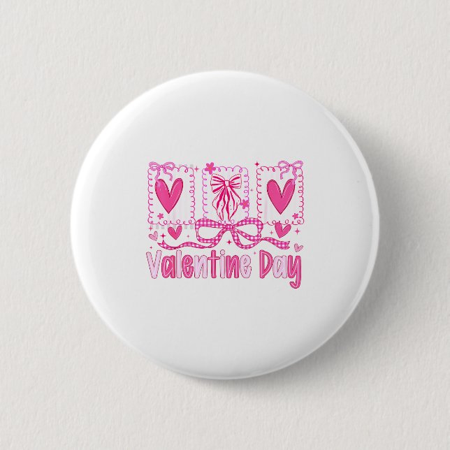 Valentines Day Preppy Hearts Coquette Bow Women Gi Button (Vorderseite)