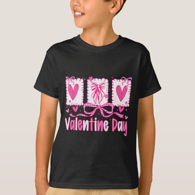 Valentines Day Preppy Hearts Coquette Bow Women Gi T-Shirt (Vorderseite)
