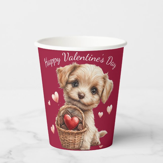 Valentine's Day Puppy Basket Red Heart Candy Pappbecher (Vorderseite)