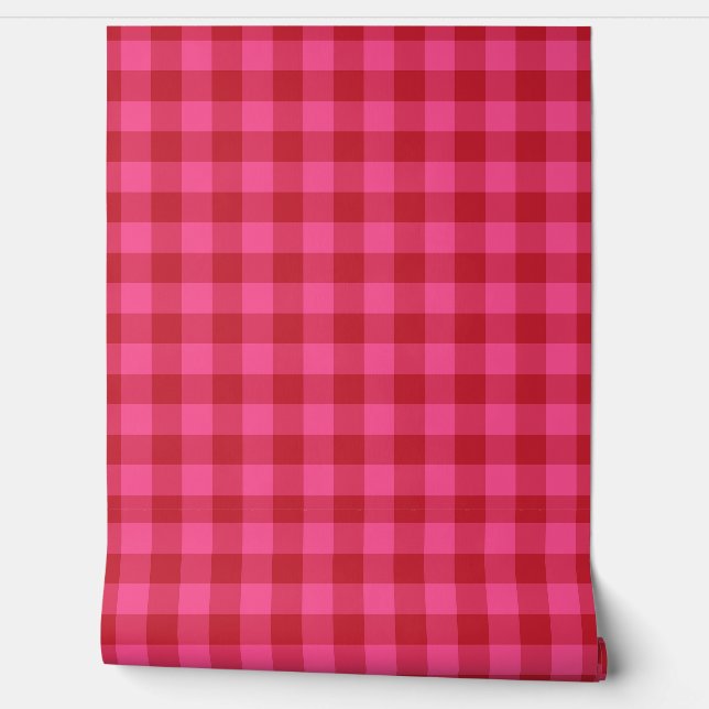 Valentines Day Red and Pink Gingham Check Tapete (Abrollen)