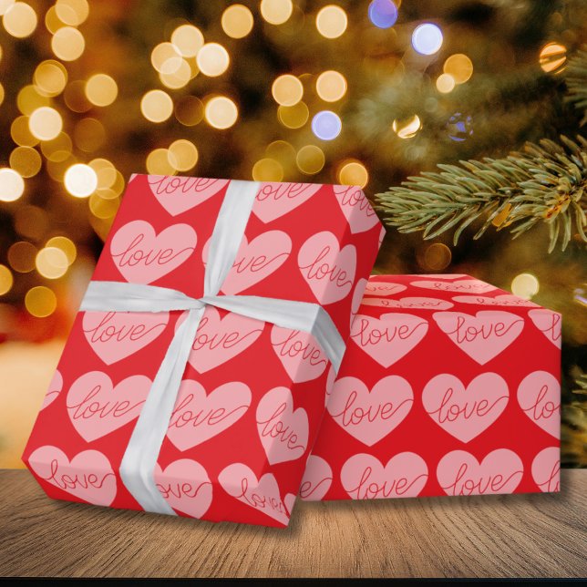Valentines' Day Red and pink Heart Love Pattern Geschenkpapier (Von Creator hochgeladen)