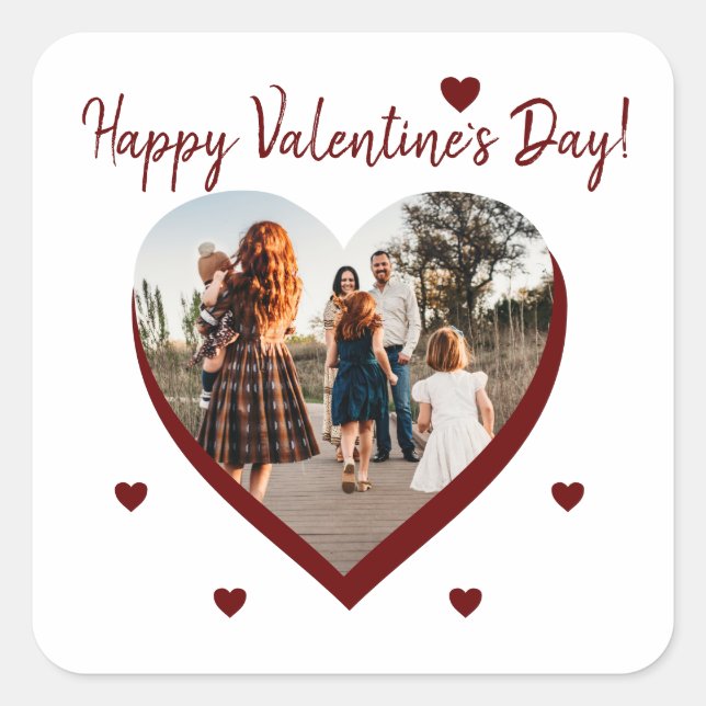 Valentine's day Red Heart Family Foto Script Quadratischer Aufkleber (Vorderseite)