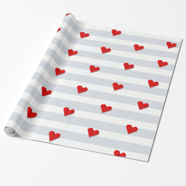 Valentine's Day Red Heart Origami Muster Geschenkpapier (Ungerollt)