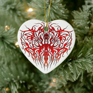 Valentine's Day Red Heart Tribal Tattoo Keramik Ornament