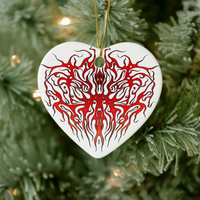 Valentine's Day Red Heart Tribal Tattoo Keramik Ornament (Baum)