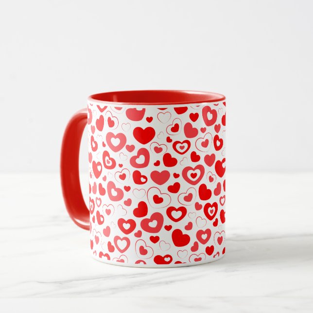 Valentine's Day Red Hearts Muster Tasse (Vorderseite Links)