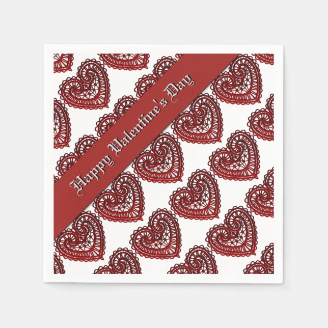 Valentine's Day Red Lace Hearts Muster Napkins Serviette (Vorderseite)