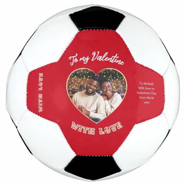 Valentine's Day Red Personalized Heart Photo Fußball (Vorderseite)