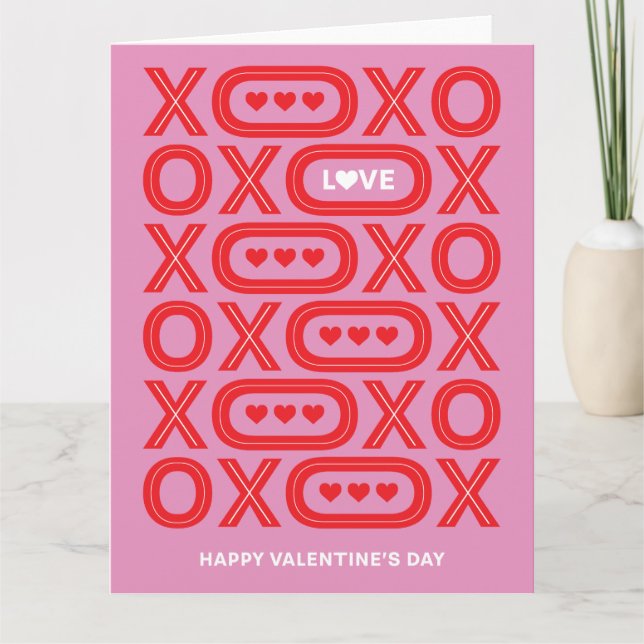 Valentine's Day Red & Pink XOXO G Karte (Vorderseite)
