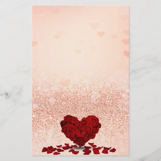 Valentines Day Red Rose Heart Bouquet Pastel Peach Briefpapier (Vorderseite)