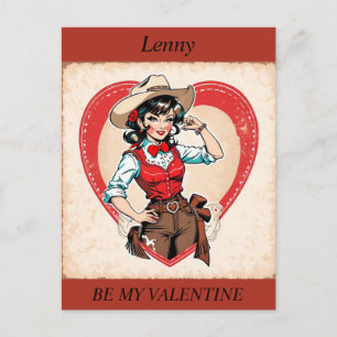 VALENTINE'S DAY Retro Cowgirl bearbeitbare Postkar Feiertagspostkarte