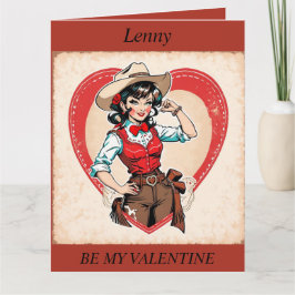 VALENTINE'S DAY Retro Cowgirl bearbeitbare Postkar Karte