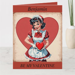 VALENTINE'S DAY Retro Maid bearbeitbare Faltkarte Karte