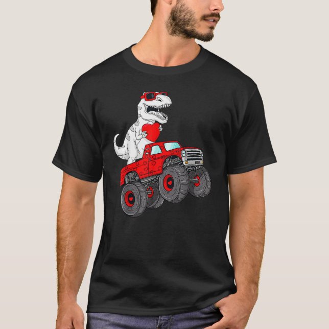 Valentines Day Rex Riding Monster Truck  Toddler B T-Shirt (Vorderseite)