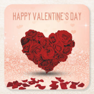 Valentine's Day Rose Heart Bouquet - Paper Unterse Rechteckiger Pappuntersetzer
