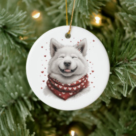 Valentines Day Samoyed Dog Keramik Ornament