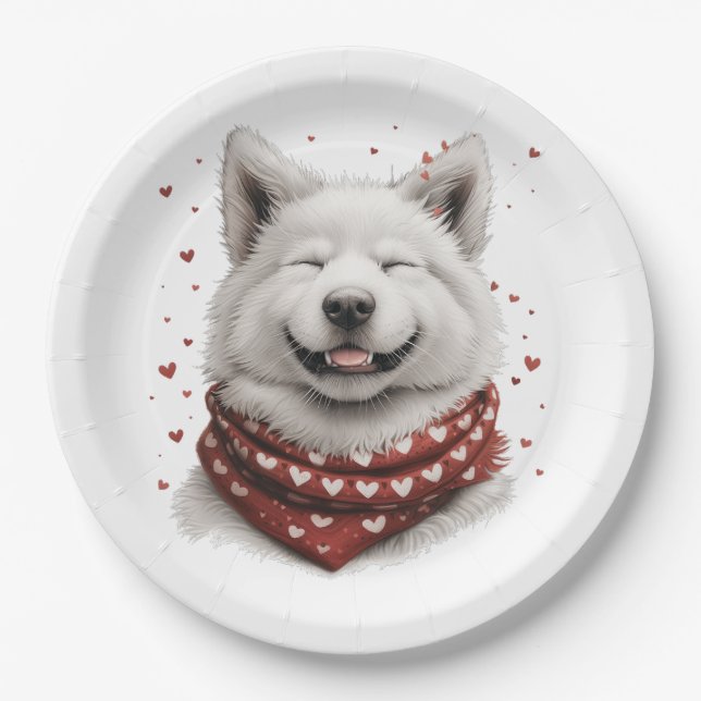 Valentines Day Samoyed Dog Pappteller (Vorderseite)