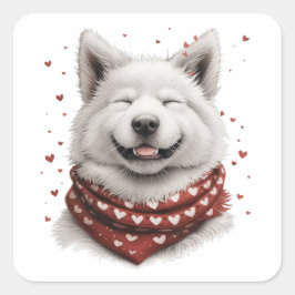Valentines Day Samoyed Dog Quadratischer Aufkleber