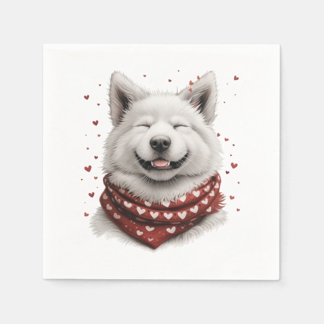 Valentines Day Samoyed Dog Serviette (Vorderseite)