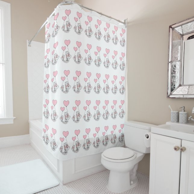 Valentine's Day Shower Curtain, Cat Pink Hearts Duschvorhang (Beispiel)