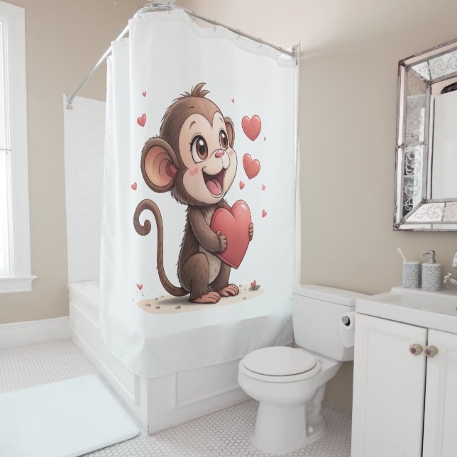 Valentine's Day Shower Curtain, Monkey Red Heart Duschvorhang (Beispiel)