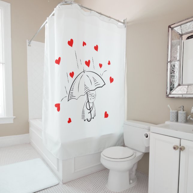 Valentine's Day Shower Curtain, Umbrella Red Heart Duschvorhang (Beispiel)