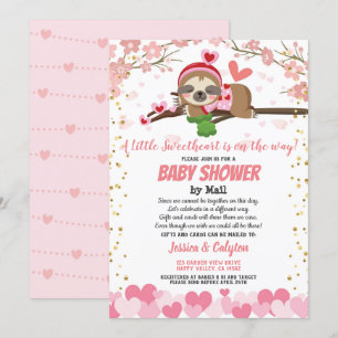 Valentine's Day Sloth Babydusche per Mail Pink Einladung