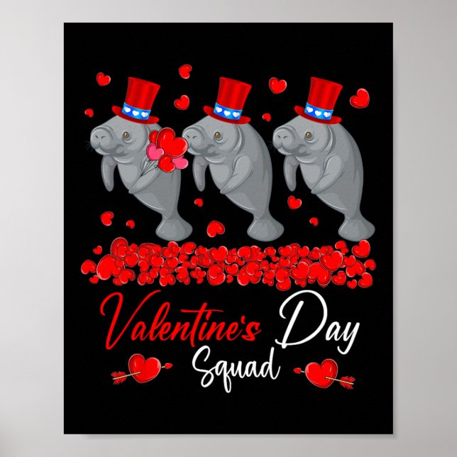 Valentine's Day Squad Three Cute Manatees Zoo Anim Poster (Vorne)