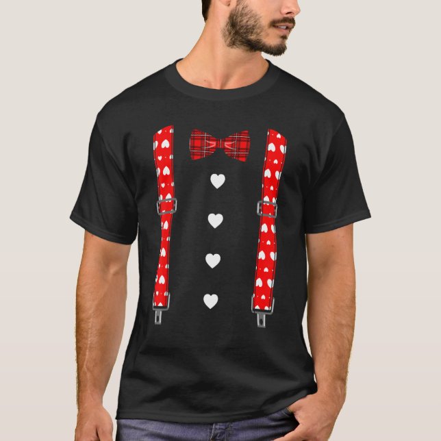 Valentine's Day Suspenders Hearts Bow Tie  Men Boy T-Shirt (Vorderseite)