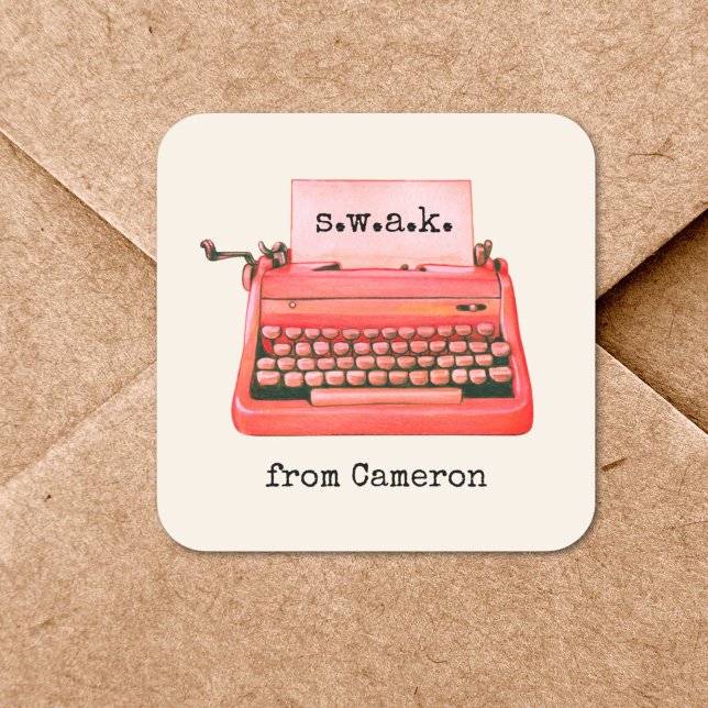 Valentine's Day SWAK Niedlich Retro Red Schreibmas Quadratischer Aufkleber (S.W.A.K. -- sealed with a kiss -- brings back a cute 1970s Valentine's Day vibe.)