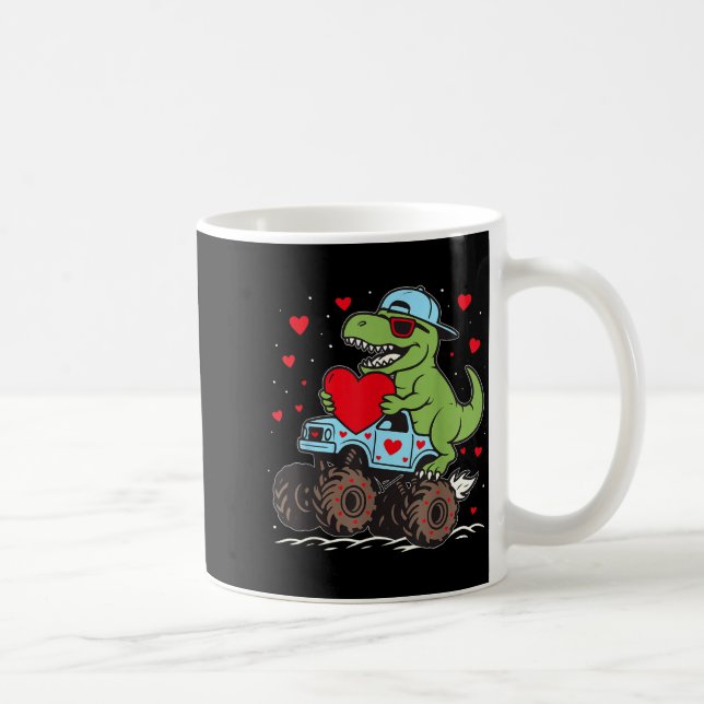 Valentines Day T Rex Riding Monster Truck Funny To Kaffeetasse (Rechts)
