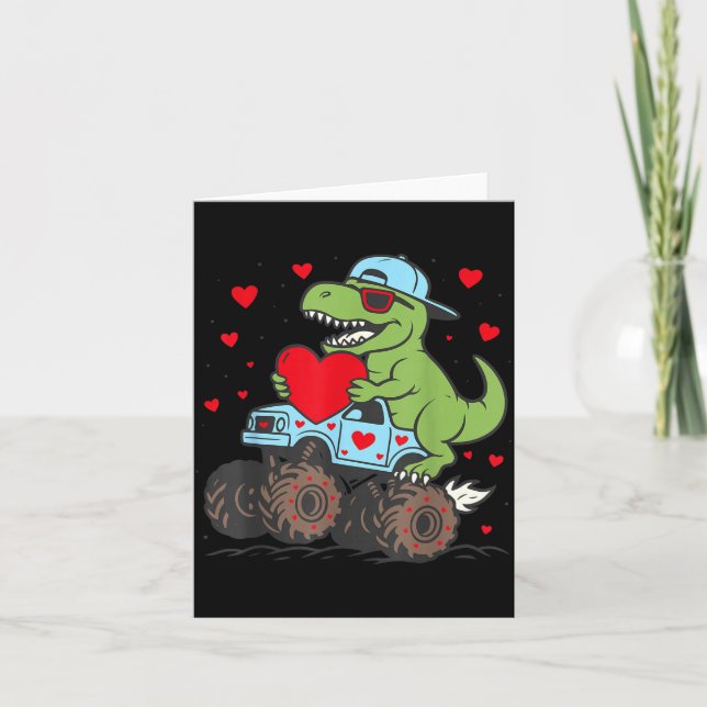 Valentines Day T Rex Riding Monster Truck Funny To Karte (Vorderseite)