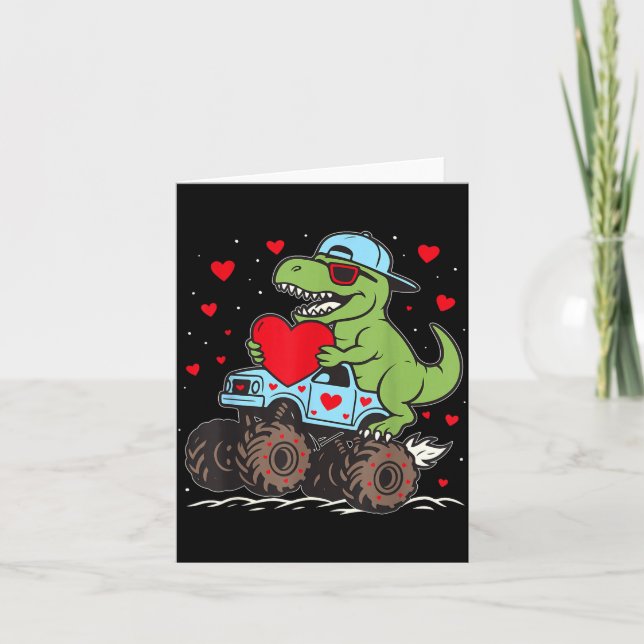 Valentines Day T Rex Riding Monster Truck Funny To Karte (Vorderseite)