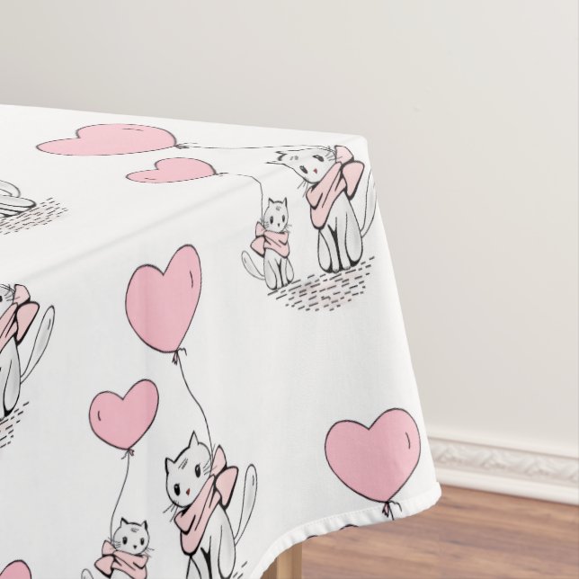 Valentine's Day Tablecloth Cat Pink Hearts  Tischdecke (Beispiel)