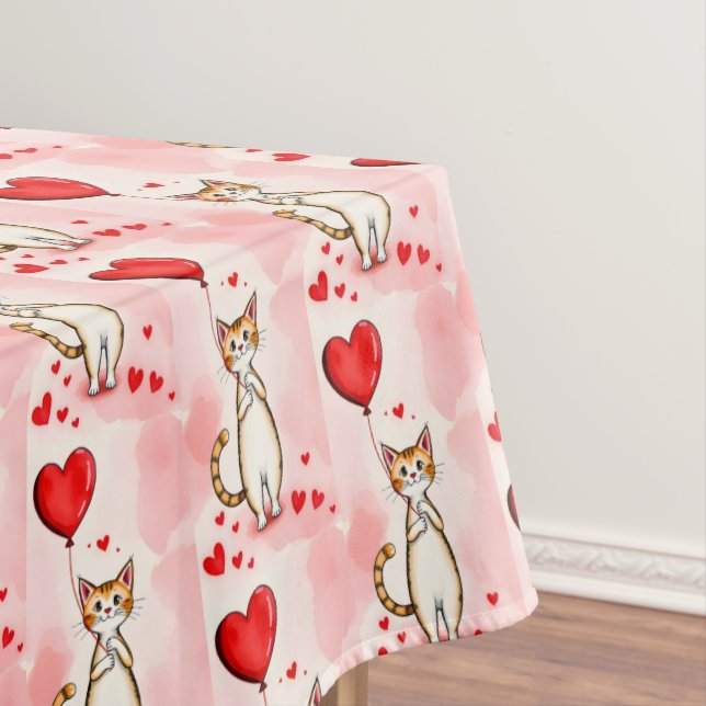 Valentine's Day Tablecloth Cat Red Hearts  Tischdecke (Beispiel)