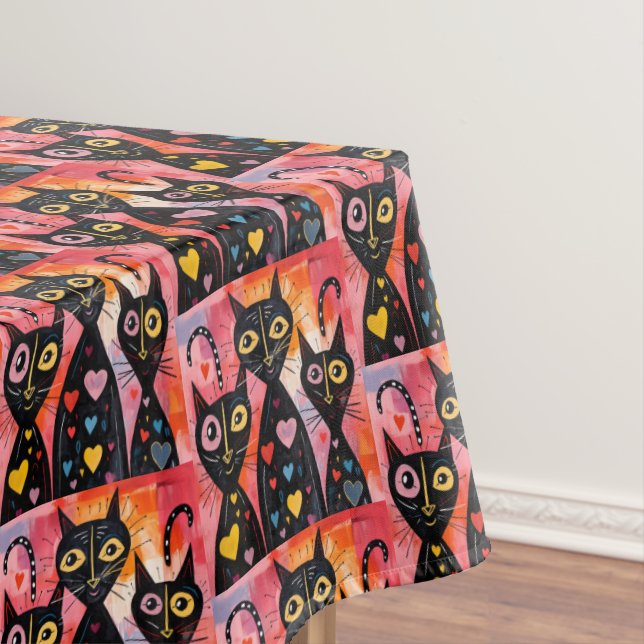 Valentine's Day Tablecloth Cat Red Hearts  Tischdecke (Beispiel)