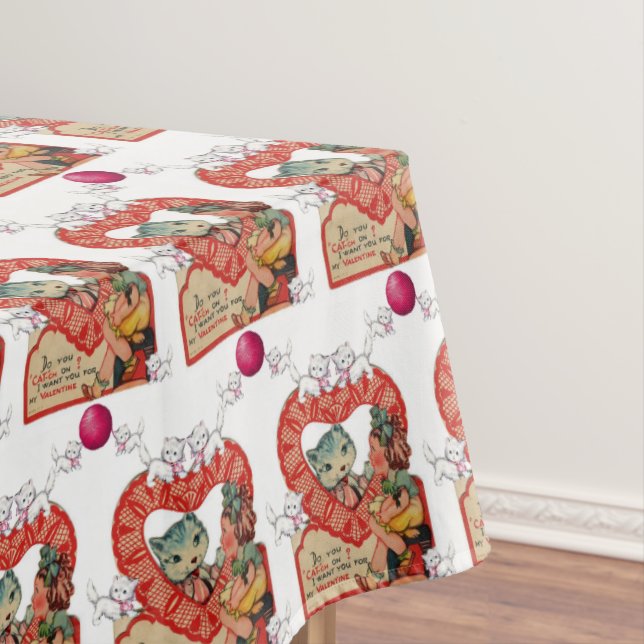 Valentine's Day Tablecloth Kitten Vintag Tischdecke (Beispiel)
