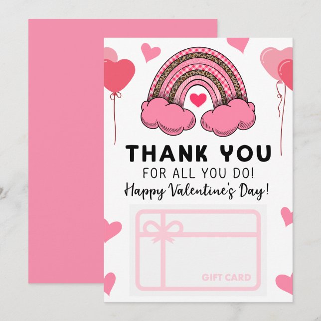 Valentine's Day Teacher Rainbow Gift Card Inhaber Einladung (Vorne/Hinten)