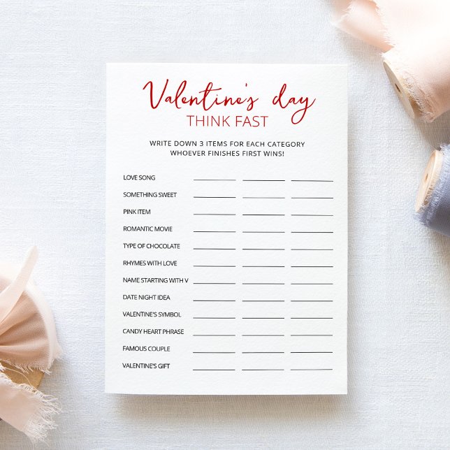 Valentine's Day Think Fast, Think Quick Party Card Einladung (Von Creator hochgeladen)