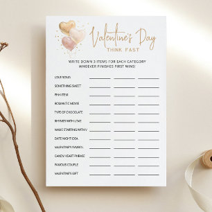 Valentine's Day Think Fast, Think Quick Party Card Einladung