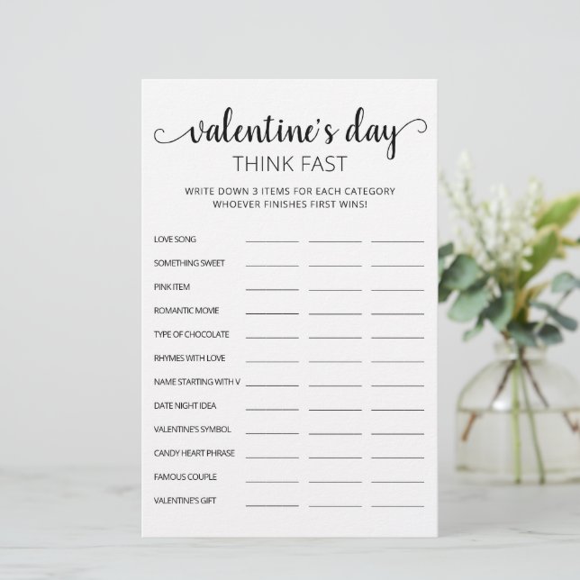 Valentine's Day Think Fast, Think Quick Party Spie (Stehend Vorderseite)