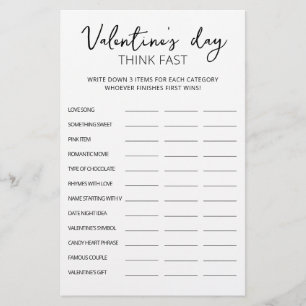 Valentine's Day Think Fast, Think Quick Party Spie