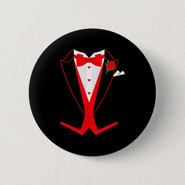 Valentine's Day Tuxedo Red Bow Tie Costume For Guy Button (Vorderseite)