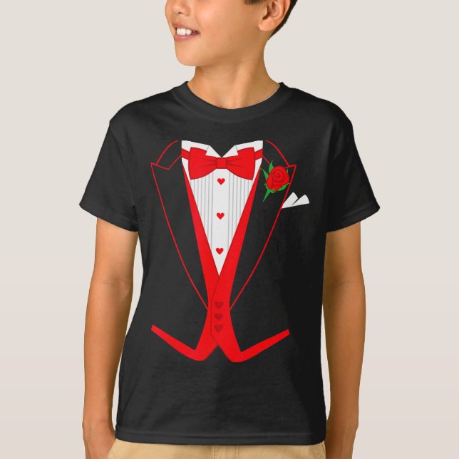Valentine's Day Tuxedo Red Bow Tie Costume For Guy T-Shirt (Vorderseite)