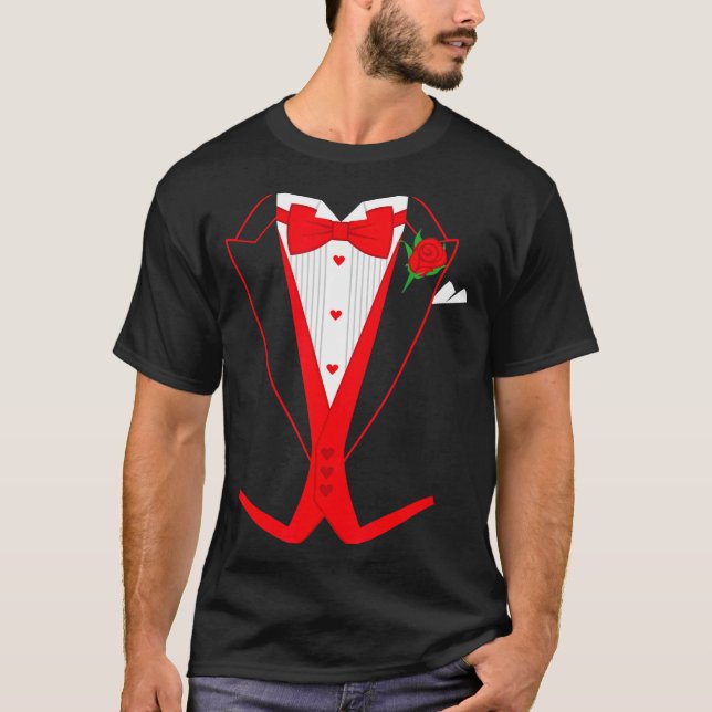 Valentine's Day Tuxedo Red Bow Tie Costume For Guy T-Shirt (Vorderseite)