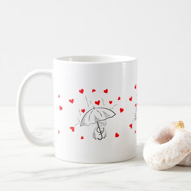 Valentine's Day Umbrella Red Hearts Mugs Kaffeetasse (Mit Donut)