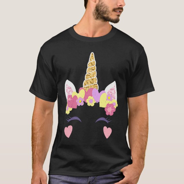 Valentine's Day Unicorn Face Hearts Cute Matching  T-Shirt (Vorderseite)